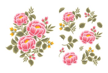 Set of vintage peony flower, leaf branch, feminine floral bouquet arrangements © Artflorara