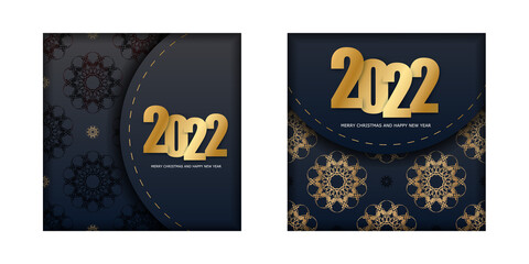 Holiday Flyer 2022 Merry Christmas and Happy New Year in black with luxury gold ornament