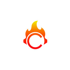 Initial Letter C Eartphone Logo Design with Abstract Fire Vector Template