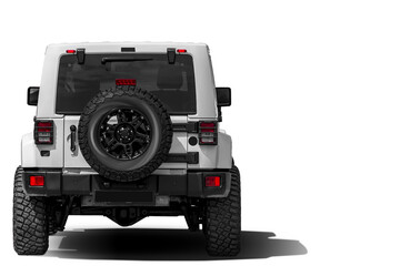 Silver jeep , back view.  Expensive  jeep  on a white background for your design - obrazy, fototapety, plakaty