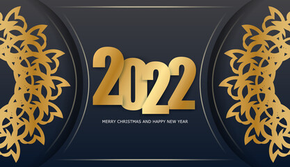 Merry christmas and happy new year 2022 brochure template in black color with luxury golden ornament