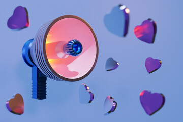 Megaphone speaker or megaphone loudspeaker, realistic 3d illustration. Modern isolated megaphone loudspeaker with buzzer and handle, lifeguard emergency signal and speakerphone for announcements