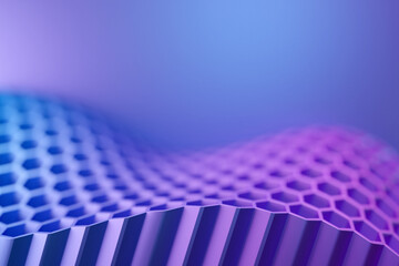 3d illustration of geometric  pink and blue hexagon  wave surface.  3d illustration of a honeycomb...