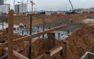 At the construction site of the construction of a high-rise building