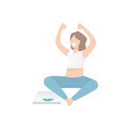 young women weight Loss Success,happy about weight and shape body,Excited beside the scale,Vector illustration.
