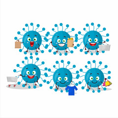 A Rich bovine virus mascot design style going shopping