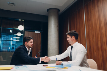 Job interview HR business people talking on meeting at office and shaking hands. Human resources...