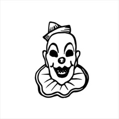 bald clown head without eyes with sharp teeth - vector drawing in engraving style. portrait of a scary clown vampire.