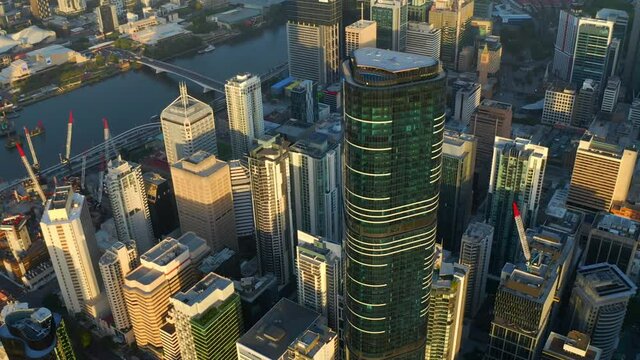 Aerial View of Arise Brisbane Skytower with a Beautiful Morning Sunlight, Brisbane Australia