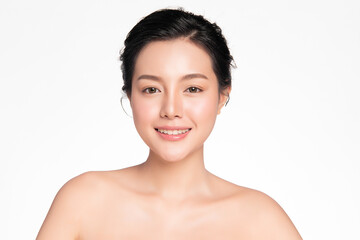 Beautiful young asian woman with clean fresh skin on white background, Face care, Facial treatment, Cosmetology, beauty and spa, Asian women portrait.