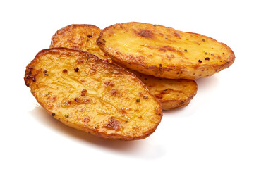 Fried Potato wedges, Fast food, isolated on a white background.