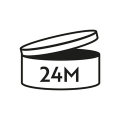 PAO vector icon 24 month. Period after opening symbols. Can with open cap with expiration period in months.