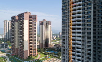 Aerial view of multistory apartment construction site in China