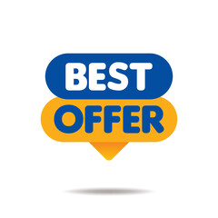 simple best offer banner design, flat best offer text with blue and yellow color vector