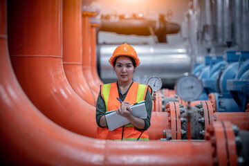 engineer under checking the industry cooling tower air conditioner is water cooling tower air...