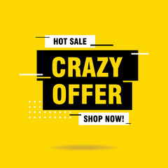 simple crazy offer banner design, crazy offer text isolated on yellow background