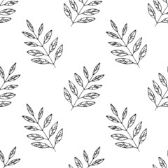 leaves seamless pattern hand drawn doodle. vector, minimalism, monochrome. textiles, wrapping paper, wallpaper. autumn.