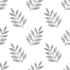Tapeten Weiß verlässt nahtloses Muster Hand gezeichnetes Gekritzel. Vektor, Minimalismus, Monochrom. Textilien, Packpapier, Tapeten. Herbst.