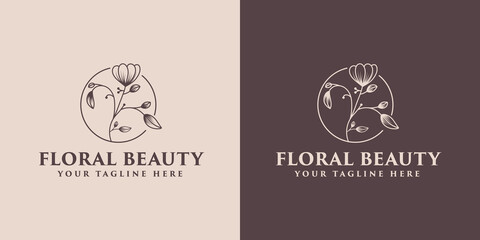 Botanical Hand Drawn collection Logo with Wild Flower and Leaves. Logo for spa and beauty salon, boutique, organic shop, wedding, floral designer, interior, photography, cosmetic. vector illustration