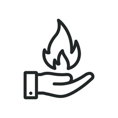 Fire flame on hand icon design isolated on white background. Vector illustration