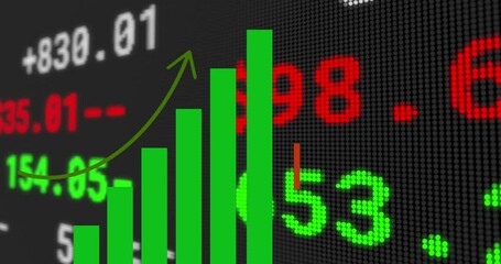 Animation of statistics processing over stock market tickers - Powered by Adobe