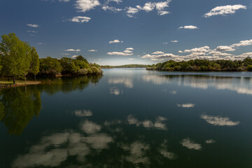 Fototapeta na wymiar Reservoir and forests from Playa de Valparaíso, Zamora, Spain.