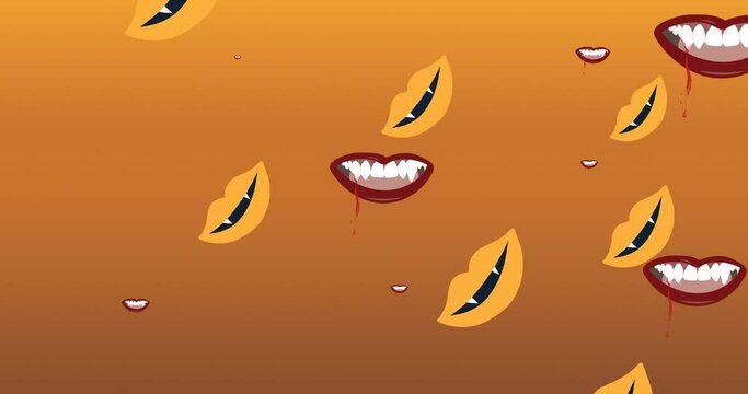 Animation of falling vampire mouths on orange background