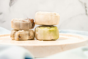 snowskin mooncake, stacked