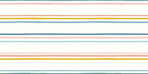 Striped pattern background. Vector seamless repeat border of hand drawn organic horizontal stripes. Fun trendy geometric design element banner.