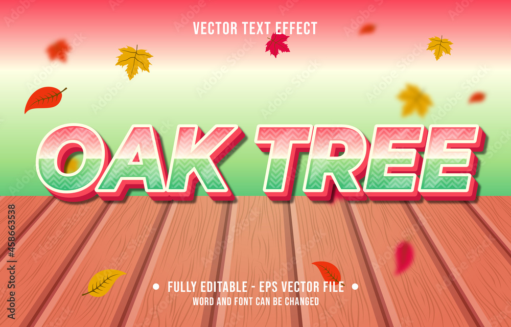 Sticker text effect oak tree gradient style autumn season background