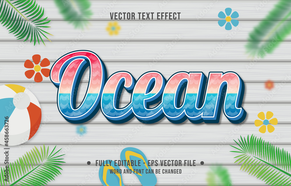 Sticker text effect ocean gradient style with summer season theme background