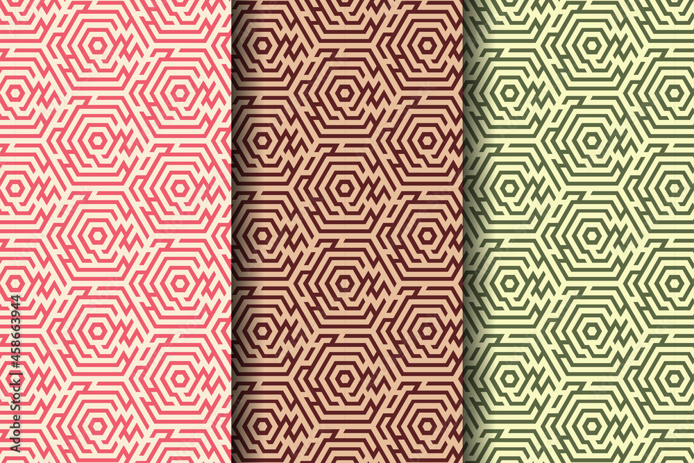 Poster set of seamless mosaic hexagon vector pattern. abstract design template. labrin scandinavians design