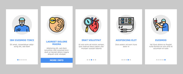 Surgery Medicine Clinic Operation Onboarding Mobile App Page Screen Vector. Lips And Facial Plastic Surgery, Liposuction And Implant Beauty Procedure Illustrations