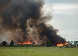 Fototapeta na wymiar fire at an illegal plastic dump in Poland, Lower Silesia