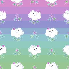 baby print clouds rainbow stars cartoon cute vector illustration seamless pattern