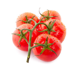 Tomatoes isolated on white. Tomato with drops. Full depth of field