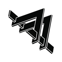 Impossible shape. Sacred geometry. Optical illusion figure. Abstract eternal geometric object. Optical art.