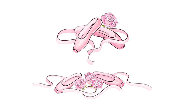 Ballerina accessories set. Pink pointes hand drawn vector illustration