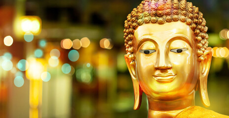 Buddha's face on blur background, Believe in Buddhism