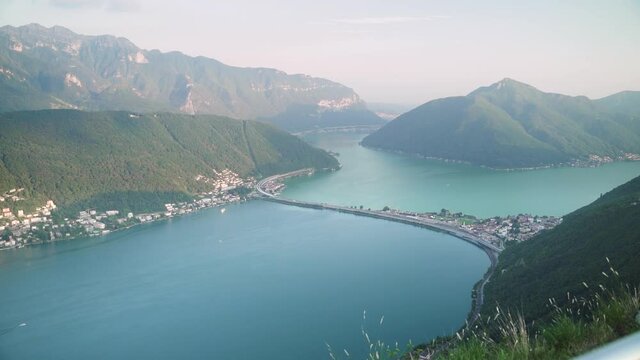 Beautiful panoramic view of Lake Lugano in Switzerland