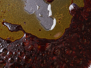 abstract background with black drops of water and oil, multi-colored background