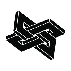 Impossible shape. Sacred geometry. Optical illusion figure. Abstract eternal geometric object. Optical art.