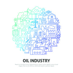 Oil Industry Circle Concept. Vector Illustration of Outline Design.