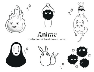 Anime set of hand drawn items