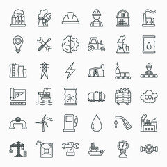 Oil Industry Line Icons Set. Vector Thin Outline Petrol Gas Symbols.