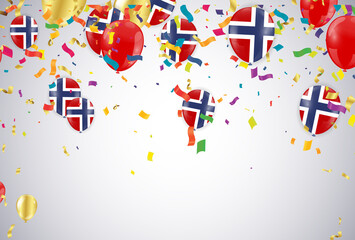 Norway Independence Day poster. Patriotic holiday. Norway balloons