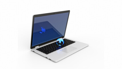 Neon globe on a modern computer. 3d