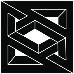 Impossible optical illusion shape. Optical art object. Unreal geometry. Impossible figure. 