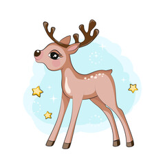 Cartoon cuie little reindeer. Isolated. Beautiful picture for your design.  Christmas illustration for your design. 