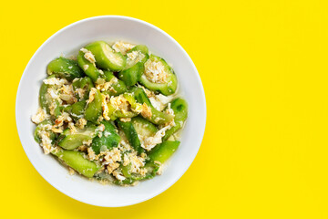 Stir fried angled gourd with egg and shrimp